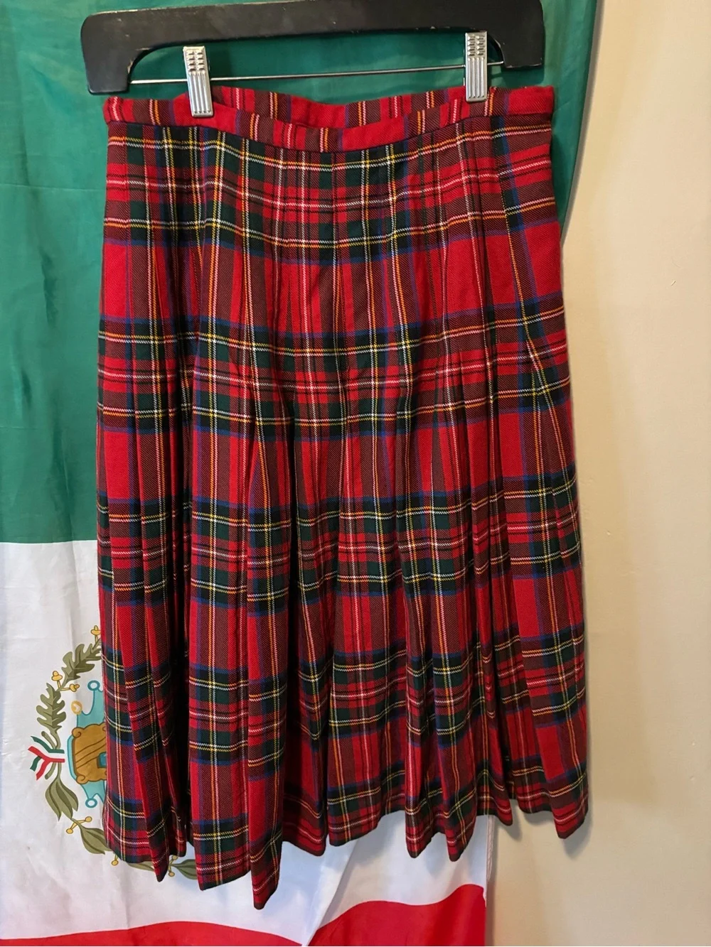 Burberry Red Tartan Midi Wrap Skirt with Buckle Accents